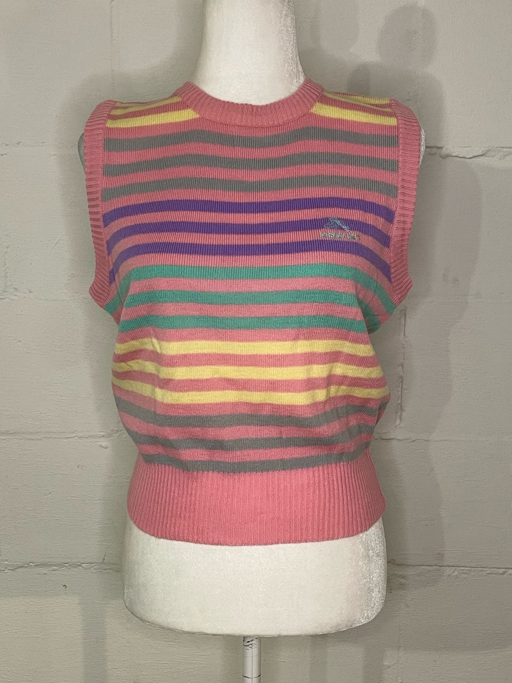 Vintage Jordache Coral Pink Multi-Stripe Knit Tank
